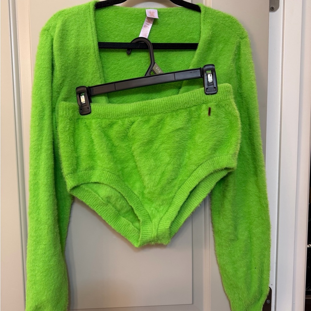 Savage x Fenty green knit top and bottoms